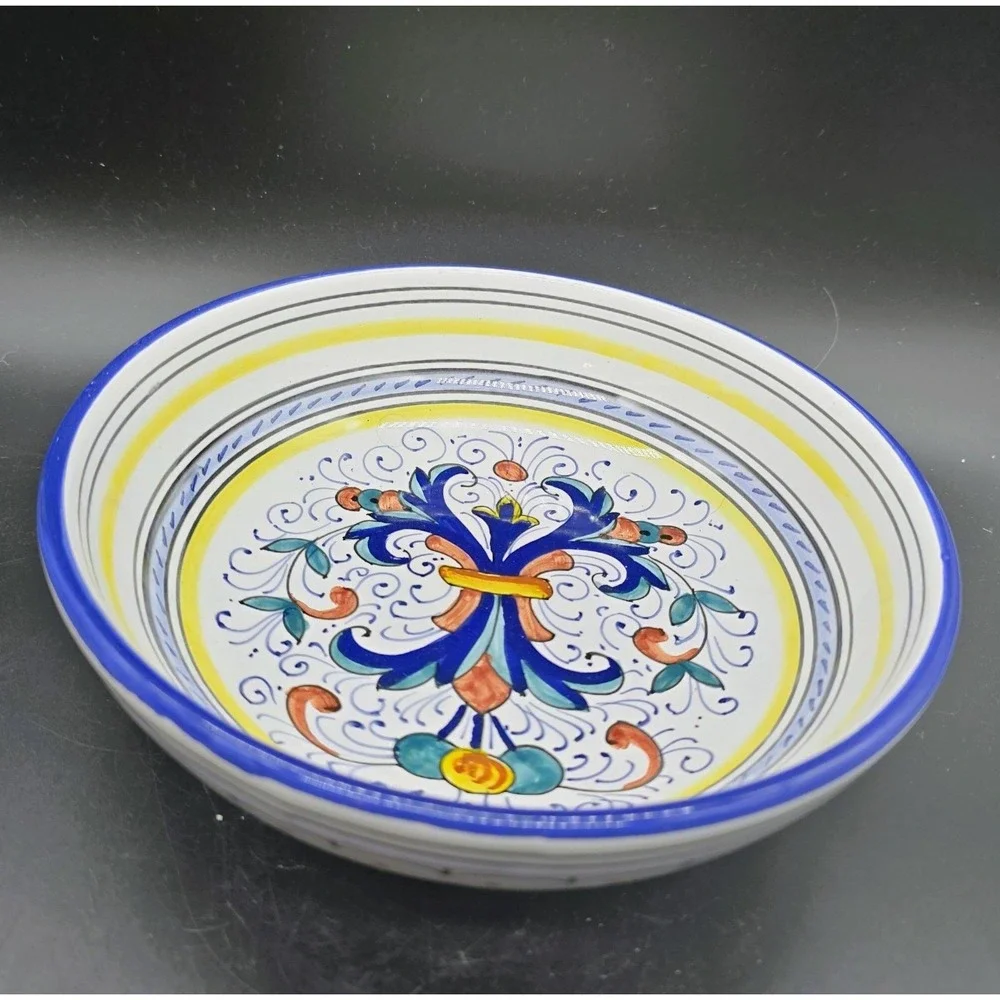 Vintage Italian Pottery Deruta Ricco Blue Pasta Salad Bowl 8